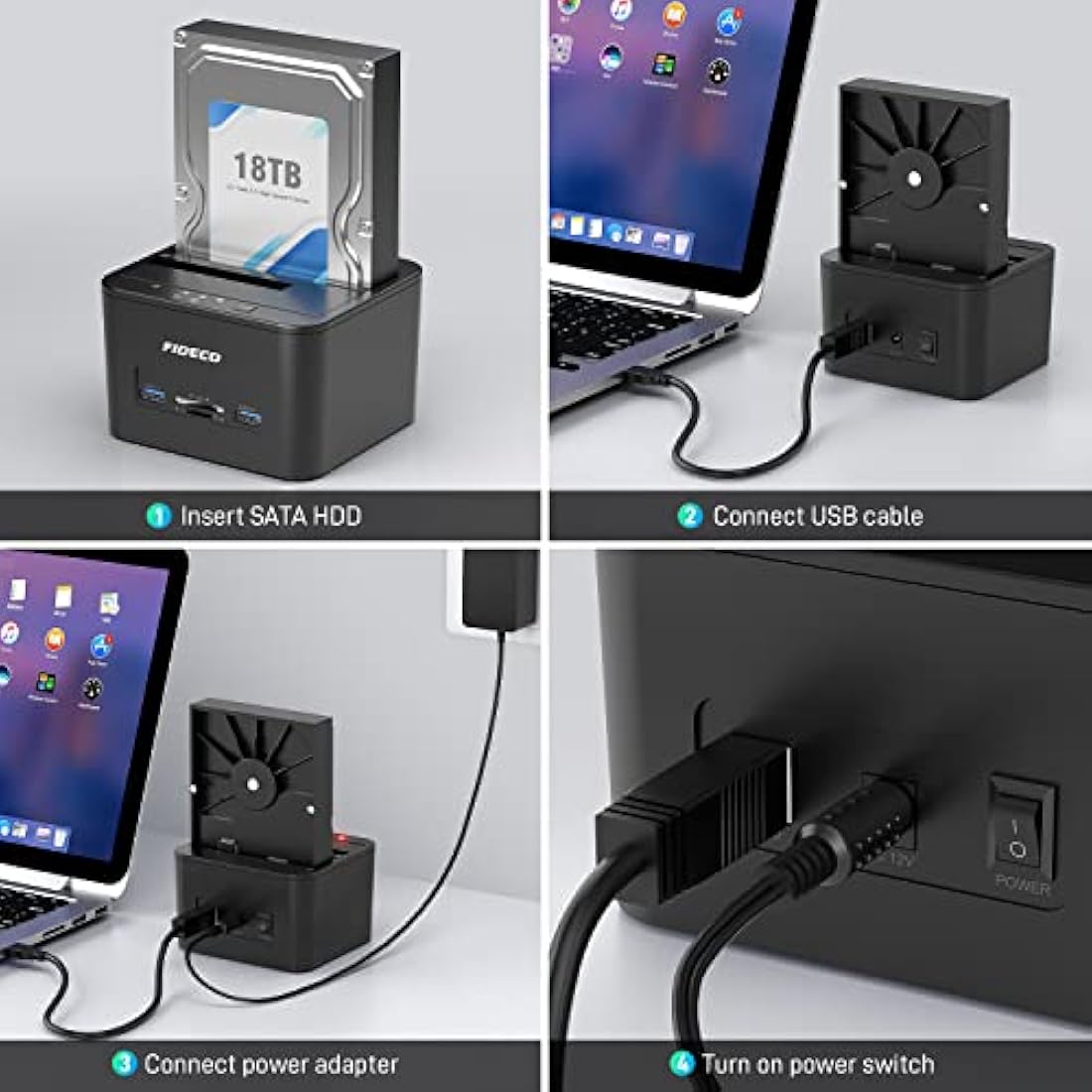 FIDECO USB 3.0 SATA HDD SSD Docking Station with Offline Clone & SD Reader
