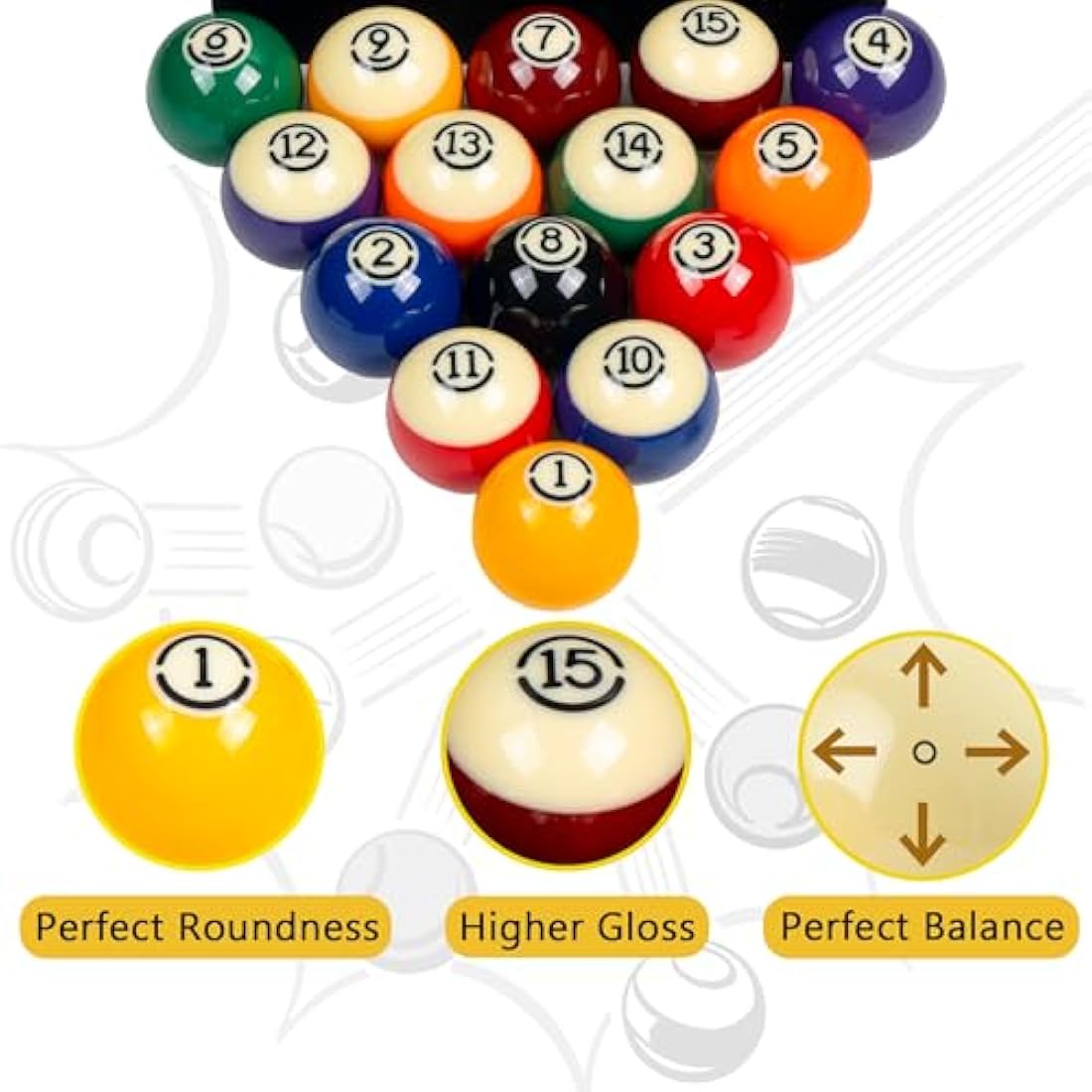 Billmart Tournament Grade Billiard Ball Set – 16 Standard 2.25" Pool Balls
