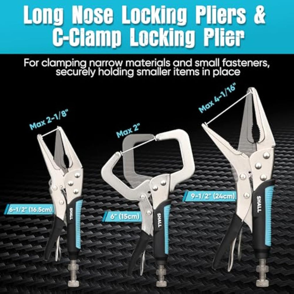 Shall 6-Piece Locking Pliers Set | Curved & Long Nose with Roll Up Pouch