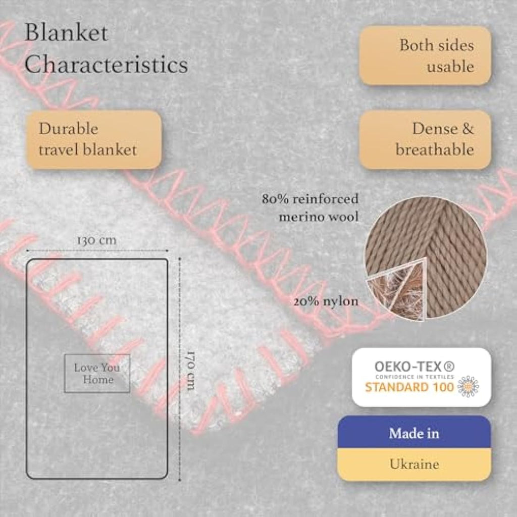 LYHome Merino Wool Travel Blanket – Warm Outdoor Camping Throw, Gray