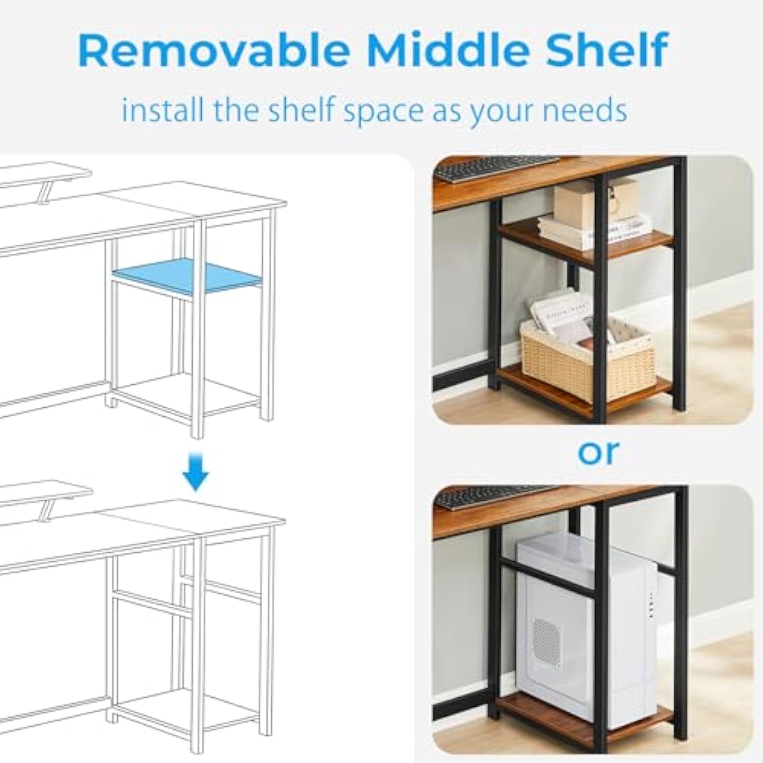 Jolof Store Computer Desk with Monitor Stand and Shelves – Brown
