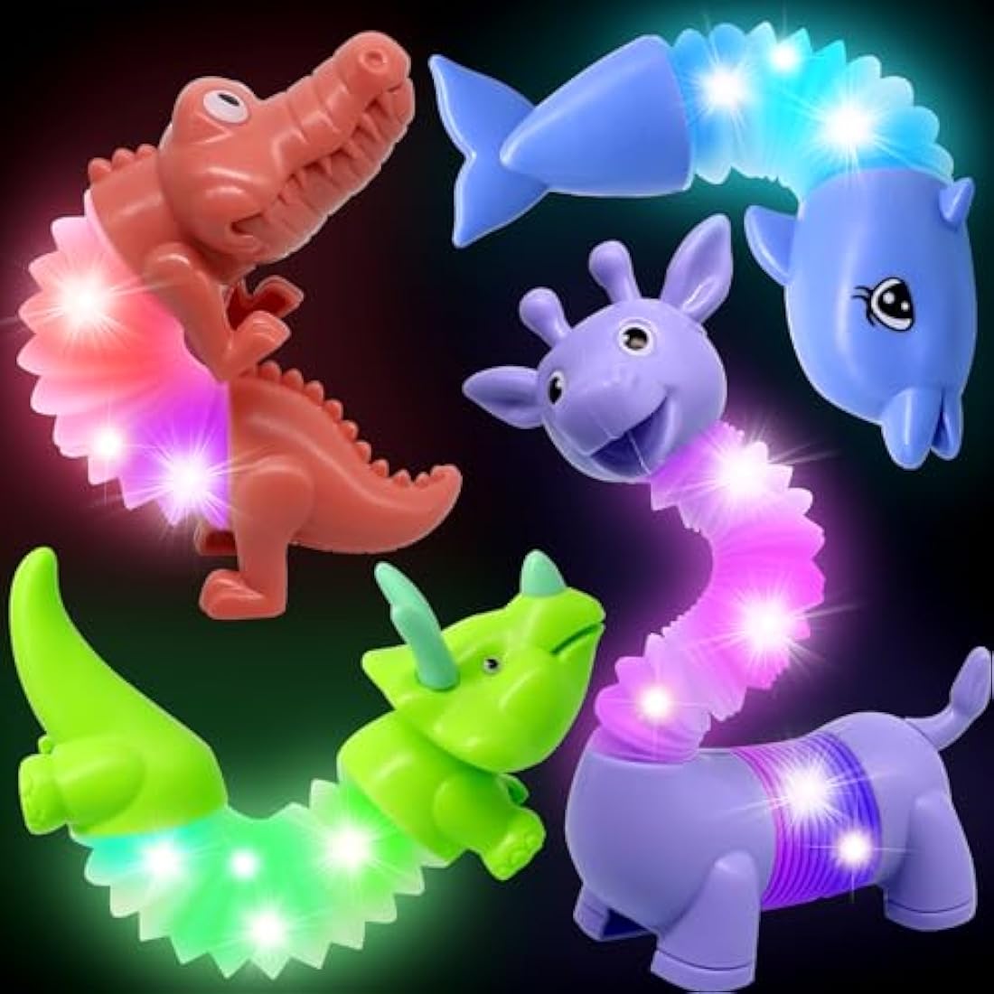 DELEE LED Animal Pop Tubes – 4-Pack Sensory Fidget Toys for Kids