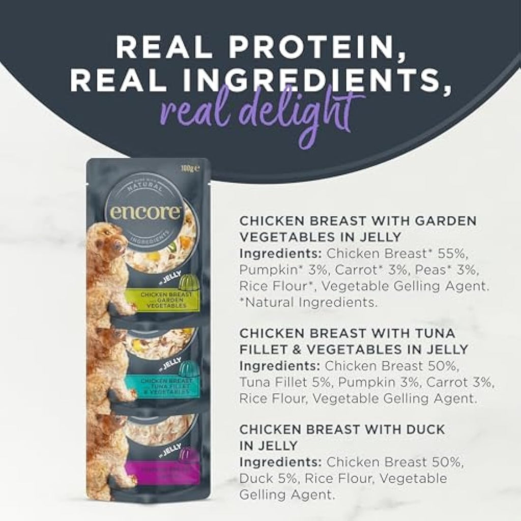 Encore Natural Wet Dog Food - Chicken Selection in Jelly, 5x100g Pouches