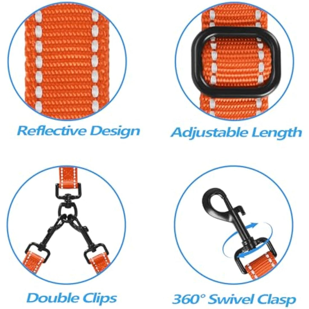 PetBonus Double Dog Leash – No Tangle Reflective Dual Lead with 4 Handles