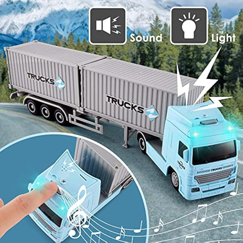 HERSITY 1:50 Friction Powered Container Truck Toy with Lights & Sounds