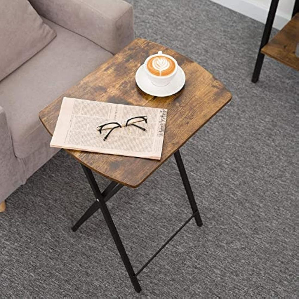 HOOBRO Folding Side Table – Industrial Metal Snack Tray for Small Spaces