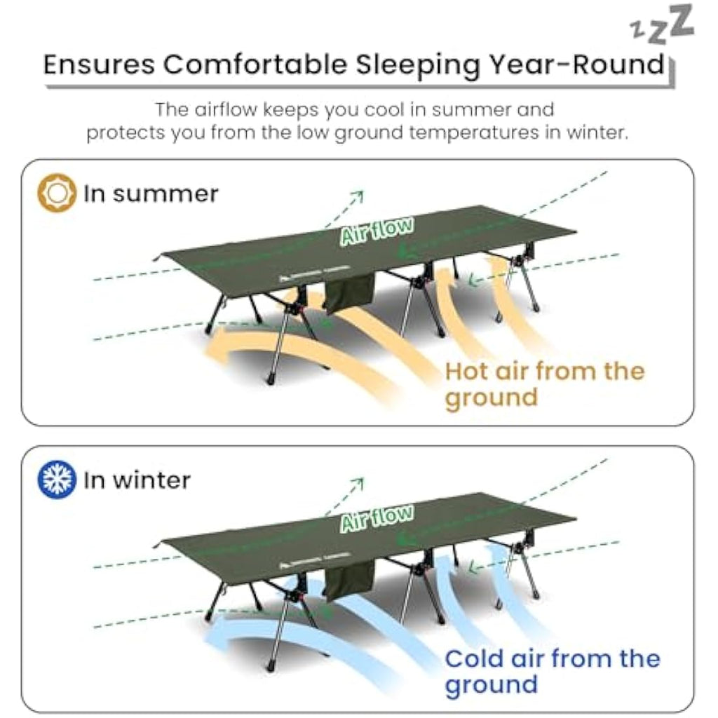 OneTigris SUPRANUBIS Camping Cot | Height Adjustable Folding Bed – Green
