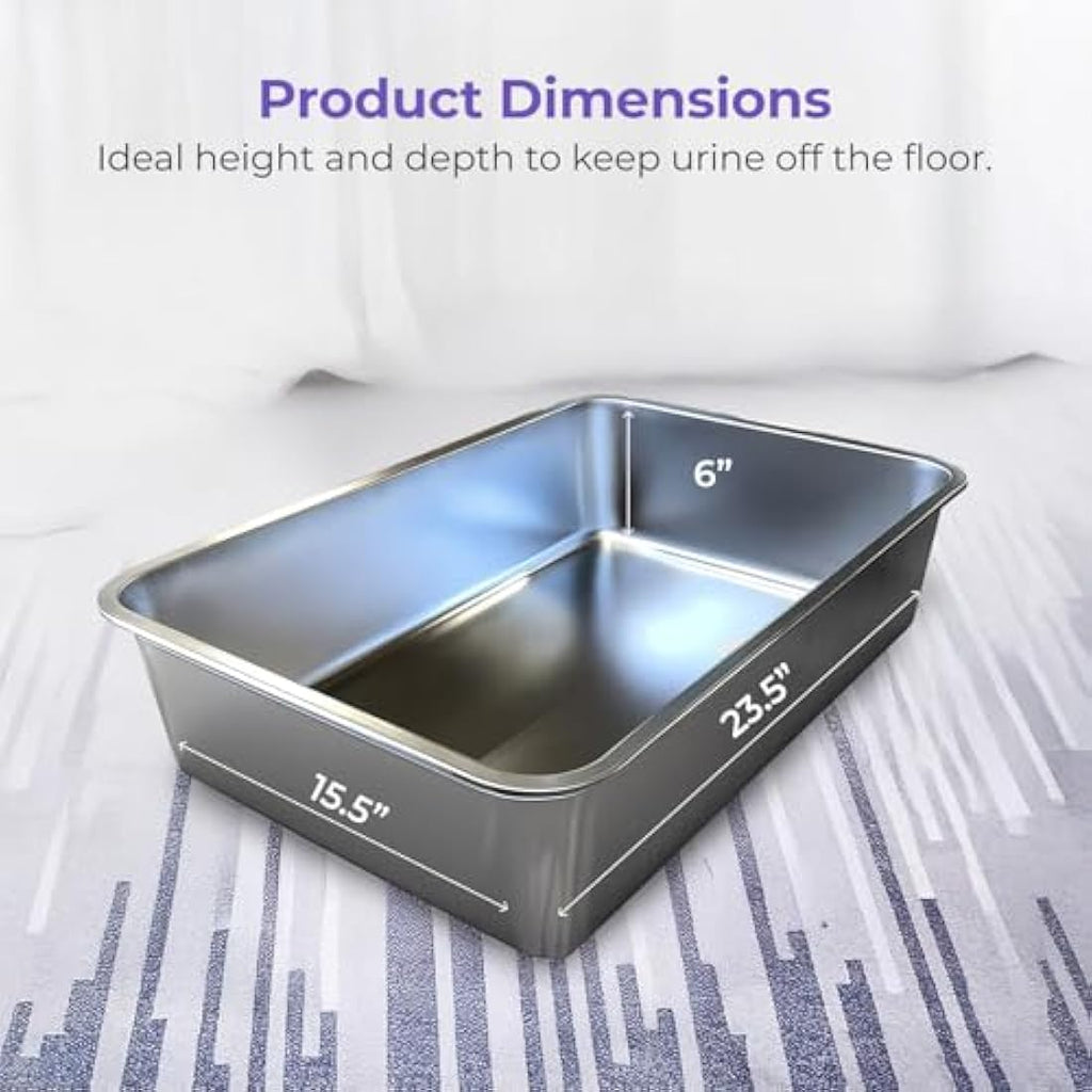 iPrimio XL Stainless Steel Cat Litter Box – Non-Stick High-Sided Tray