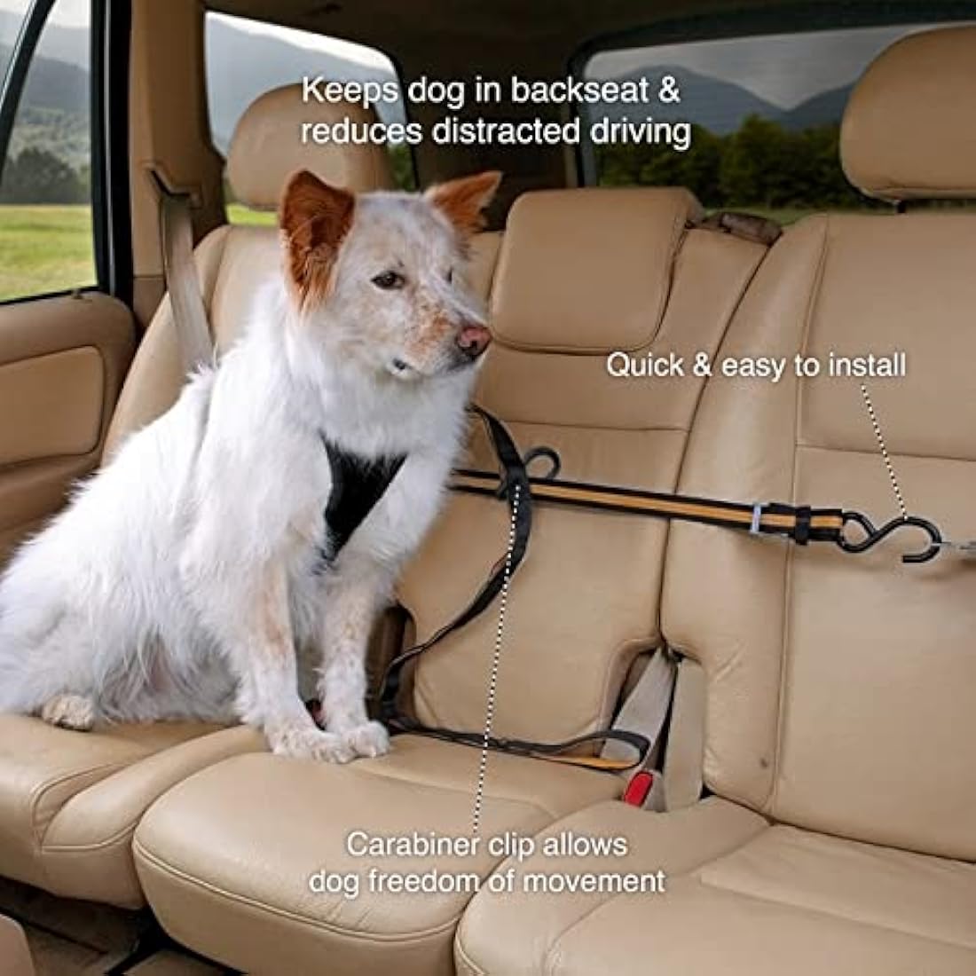 Kurgo Dog Auto Zip Line – Adjustable Car Safety Restraint & Leash Tether