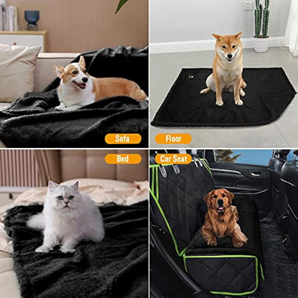 Luciphia Waterproof Pet Blanket – Fluffy Double Layer Dog Cover, Black, XL