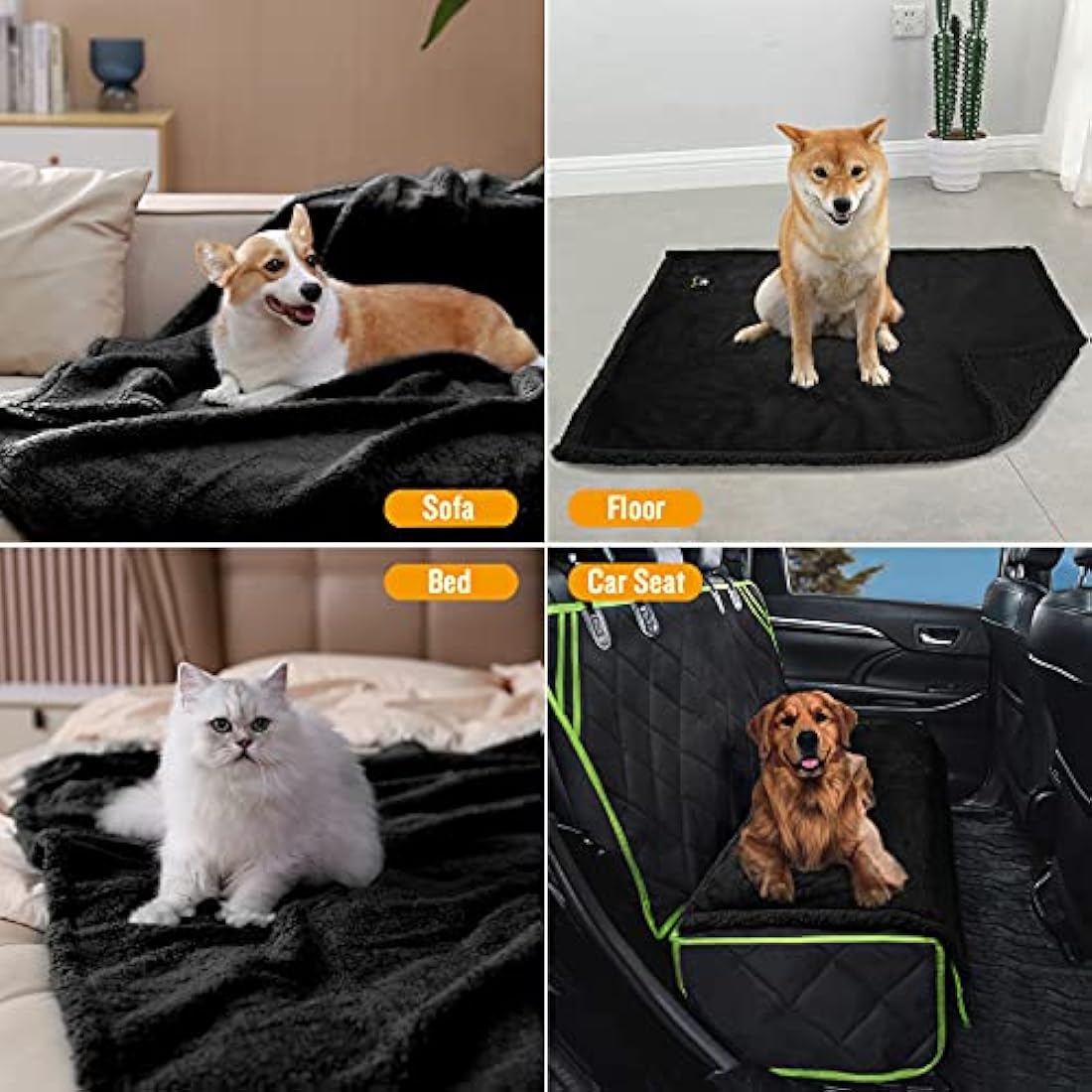 Luciphia Waterproof Pet Blanket – Fluffy Double Layer Dog Cover, Black, XL