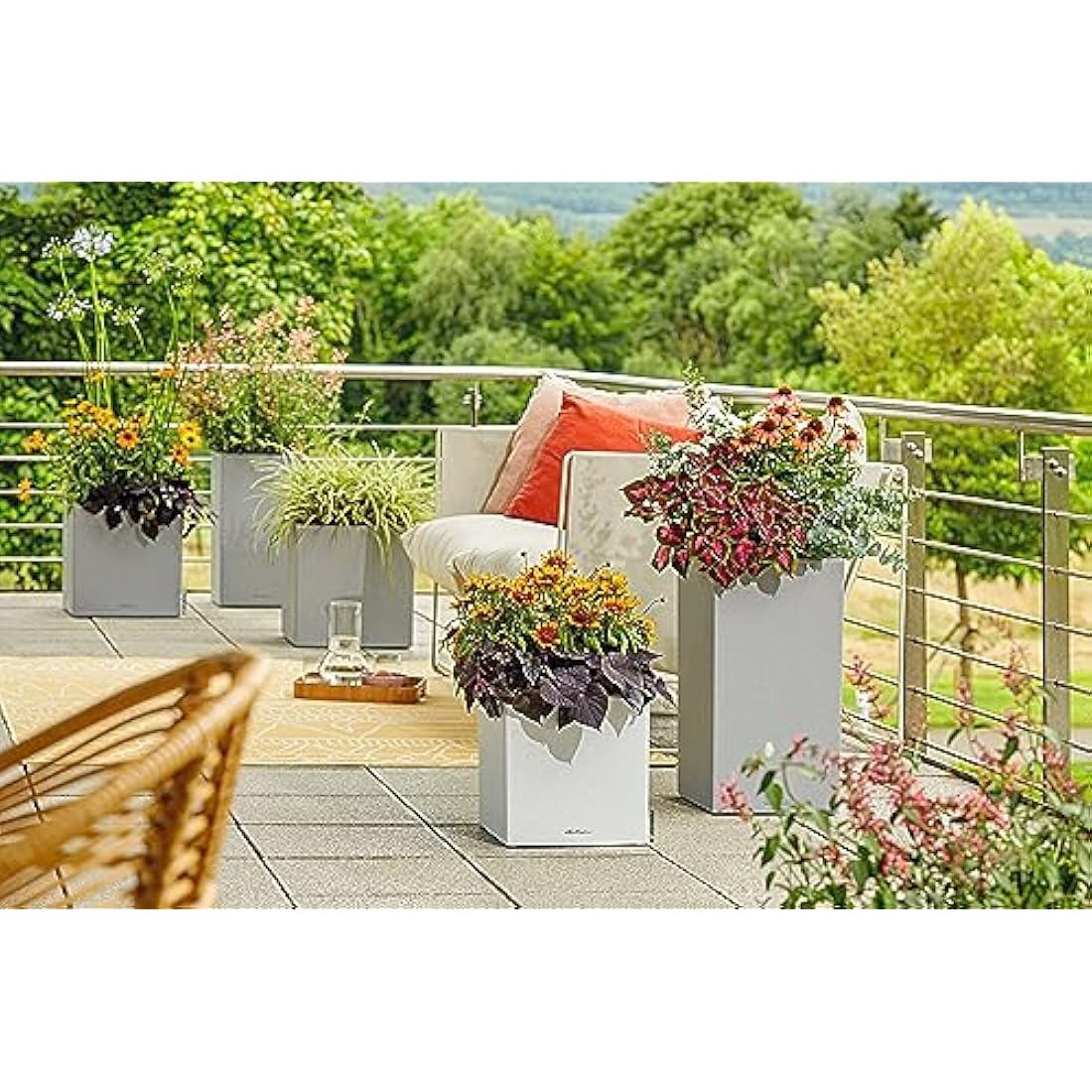 Lechuza Canto Stone 40 High Self-Watering Planter | Stone Grey Plastic