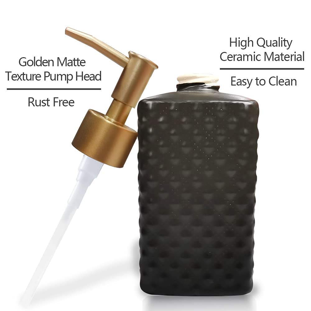 Gold Soap Dispenser, Ceramic Lotion Pump Bottle with Vintage EmbossBlack