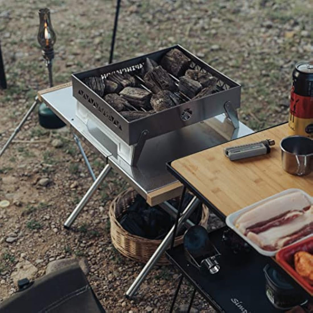 CAMPINGMOON Heat-Resistant Stainless Steel Foldable Camping Side Table