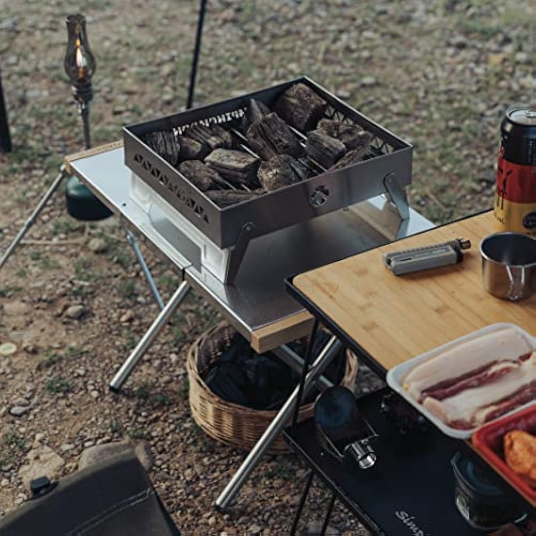 CAMPINGMOON Heat-Resistant Stainless Steel Foldable Camping Side Table
