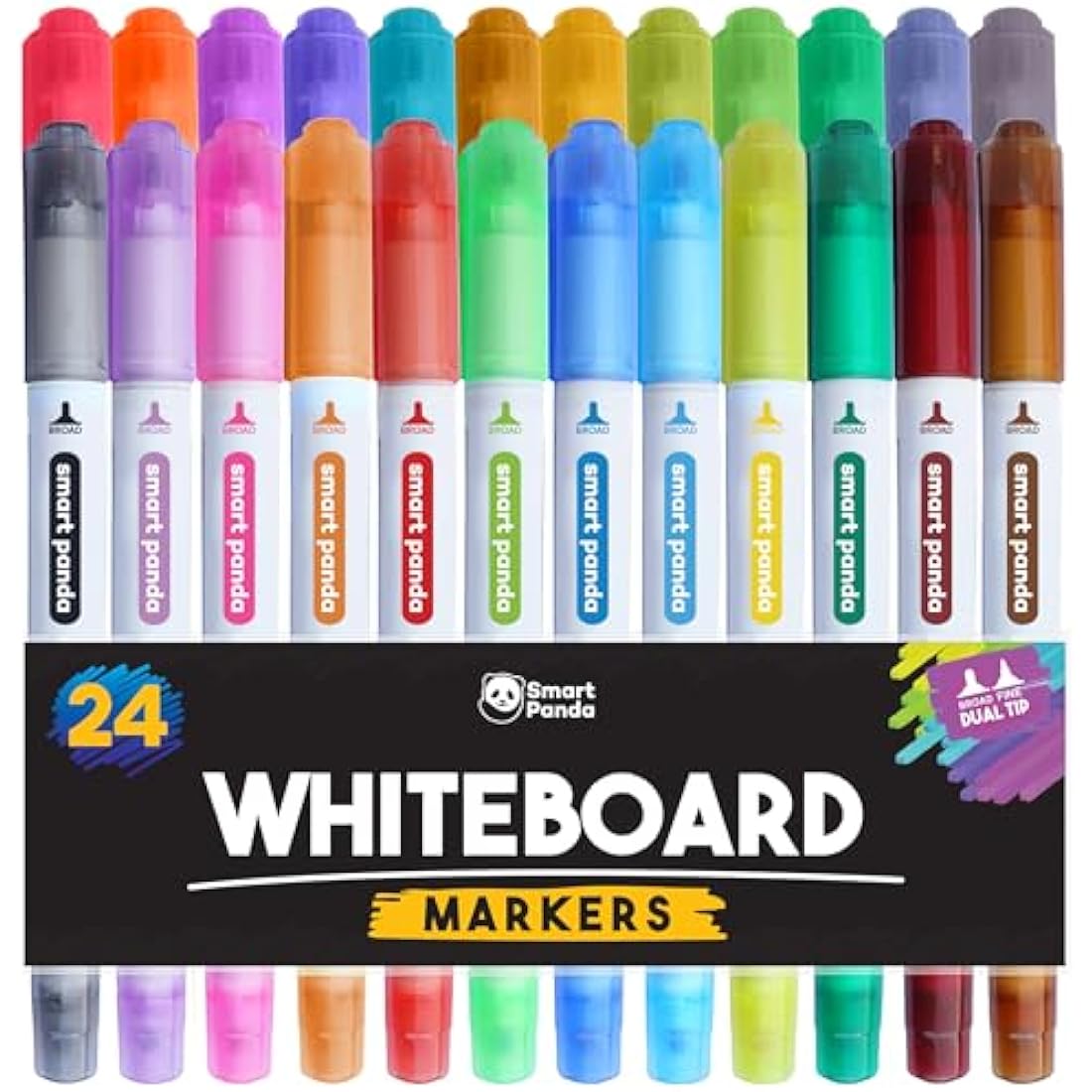 Smart Panda Dual Tip Whiteboard Pens – 24 Pastel Dry Erase Markers