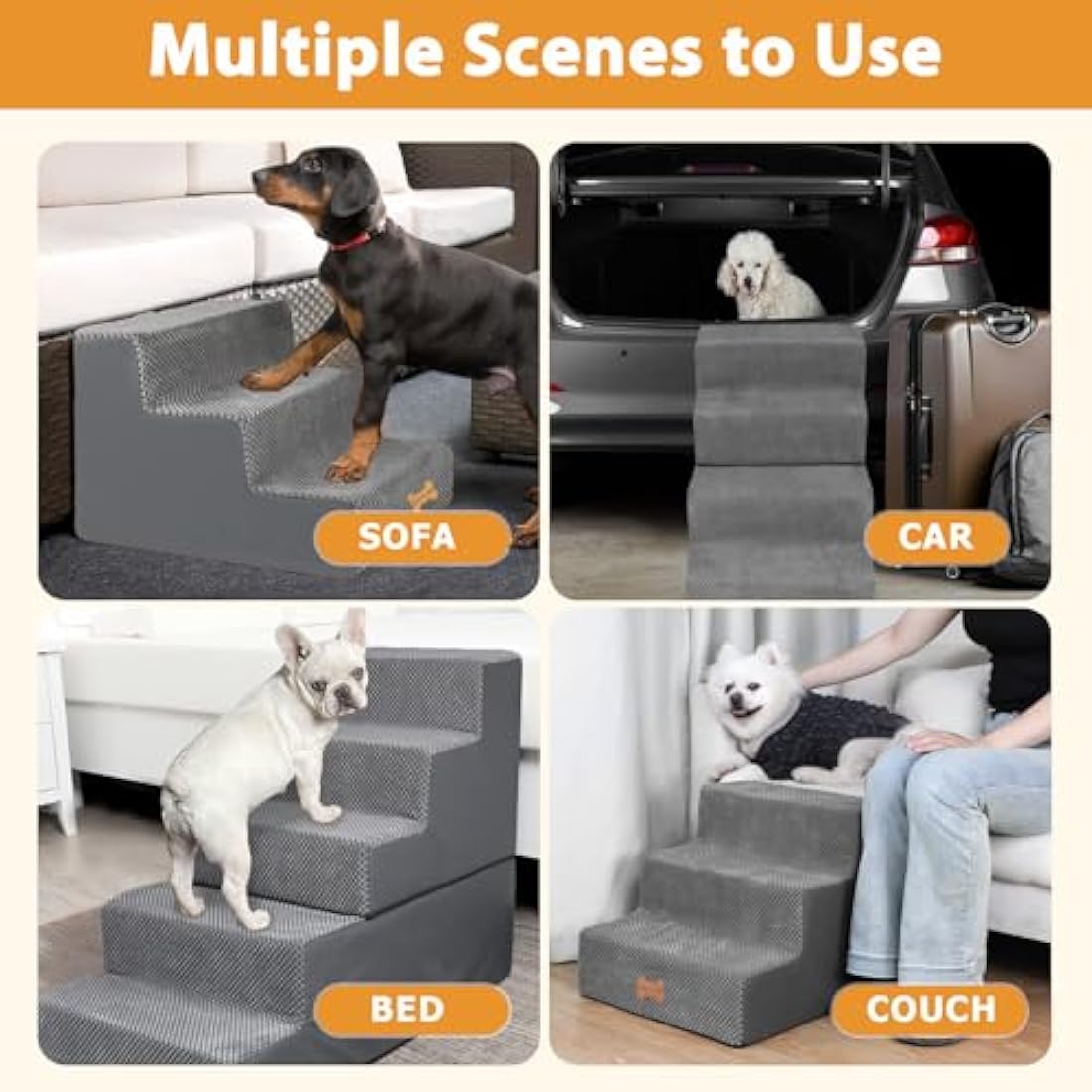 Nepfaivy 5-Step Dog Stairs for High Bed – Non-Slip Foam Pet Ramp