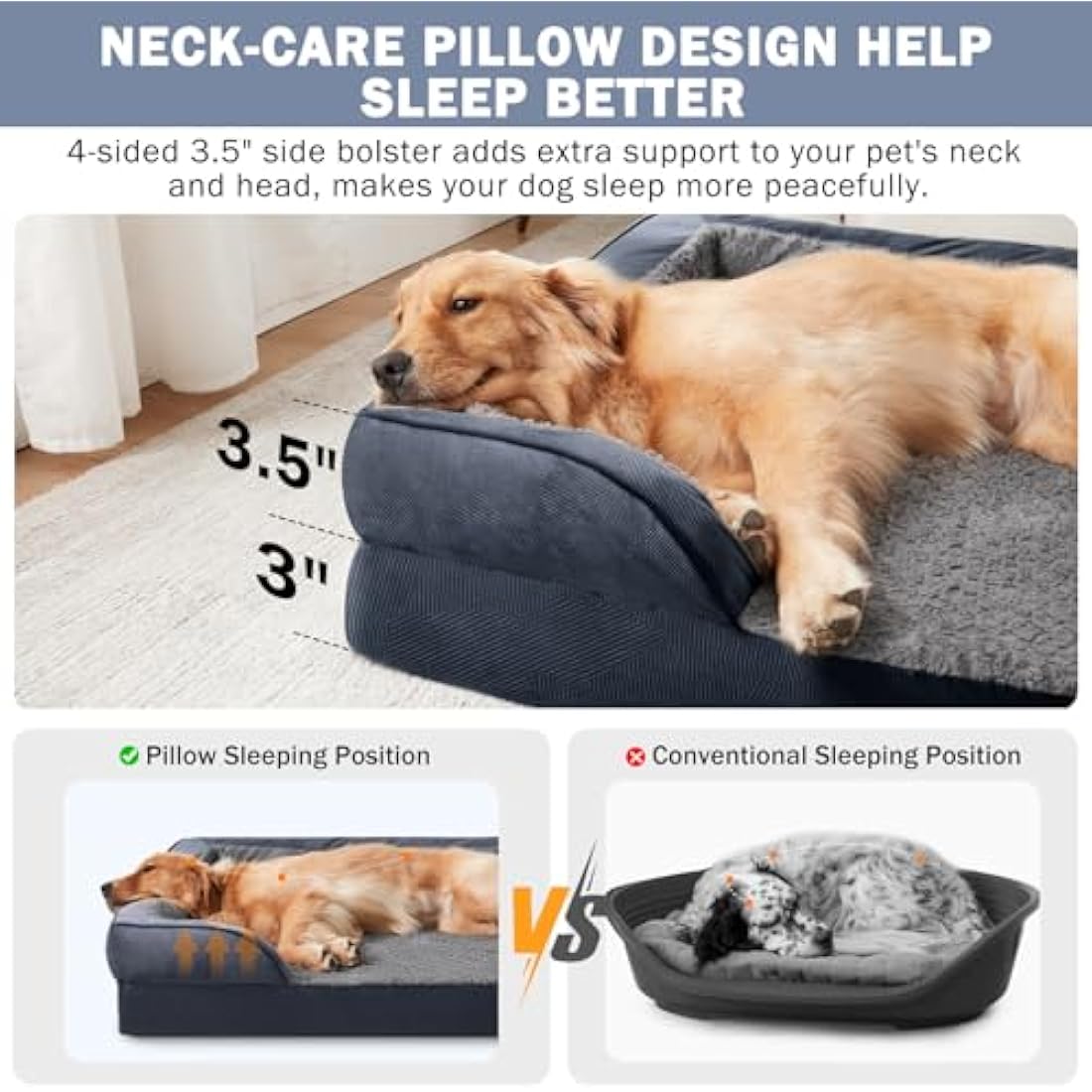 JOEJOY Orthopedic Memory Foam Large Dog Bed | Washable Sofa - Grey