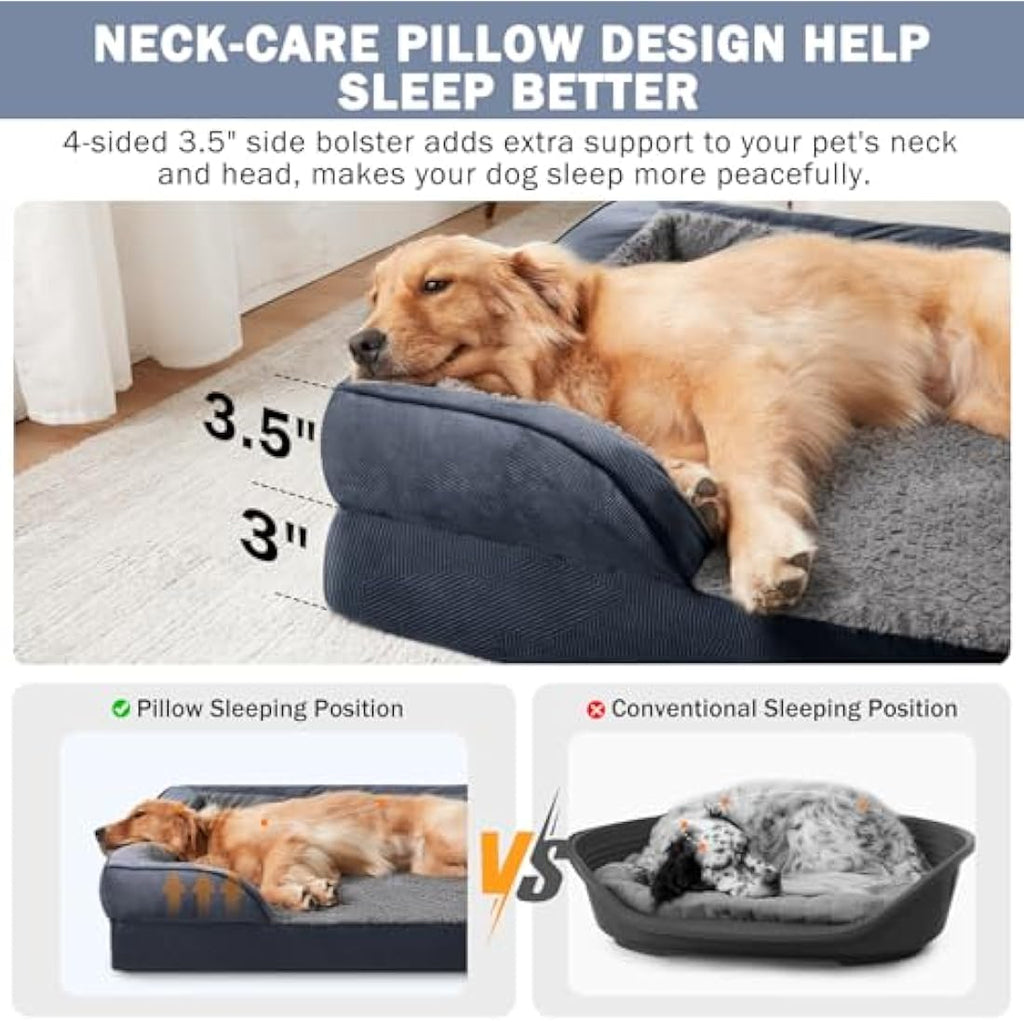 JOEJOY Orthopedic Memory Foam Dog Bed – Large Washable Sofa, Grey