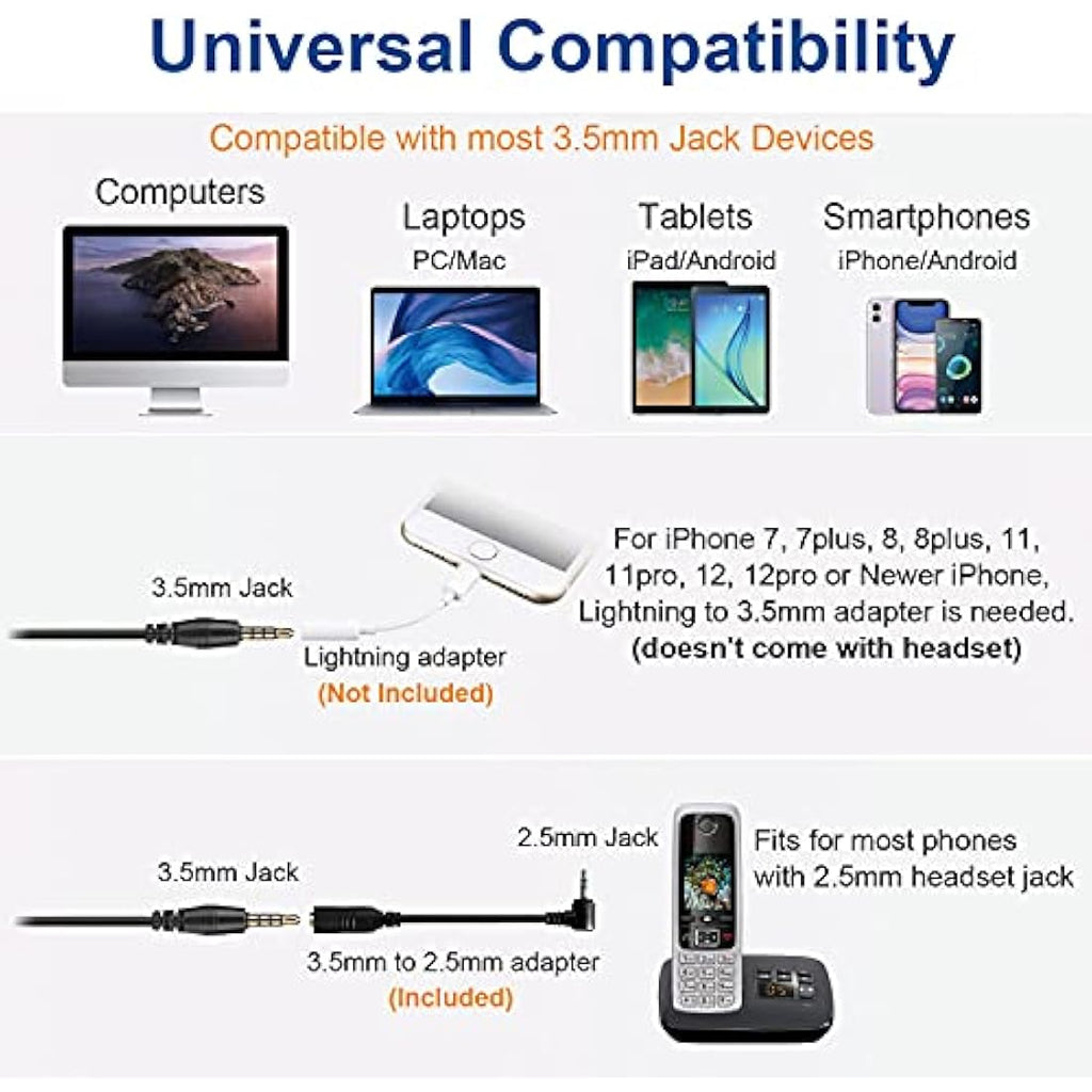 Wantek Binaural Cell Phone Headset with Noise Canceling Mic - 3.5mm