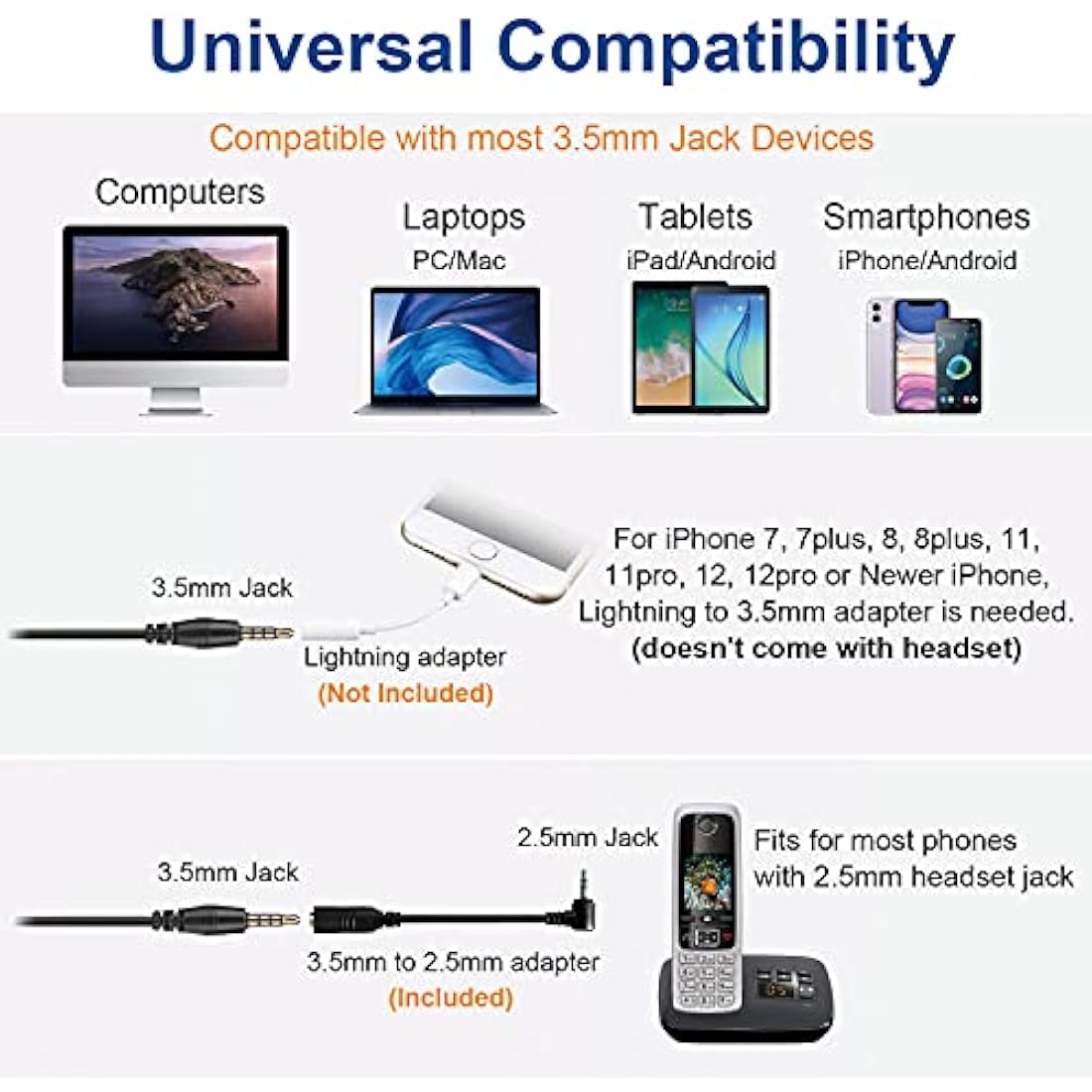 Wantek Binaural Cell Phone Headset with Noise Canceling Mic - 3.5mm