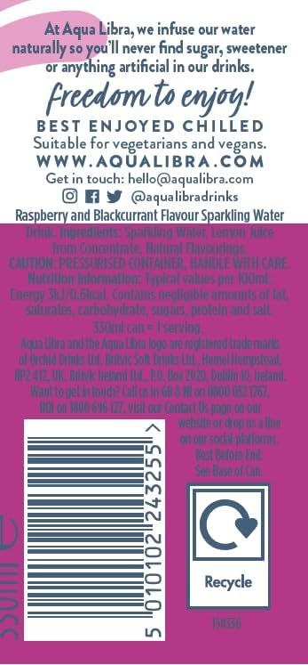 Aqua Libra Raspberry & Blackcurrant Sparkling Water - 330ml (Pack of 12)