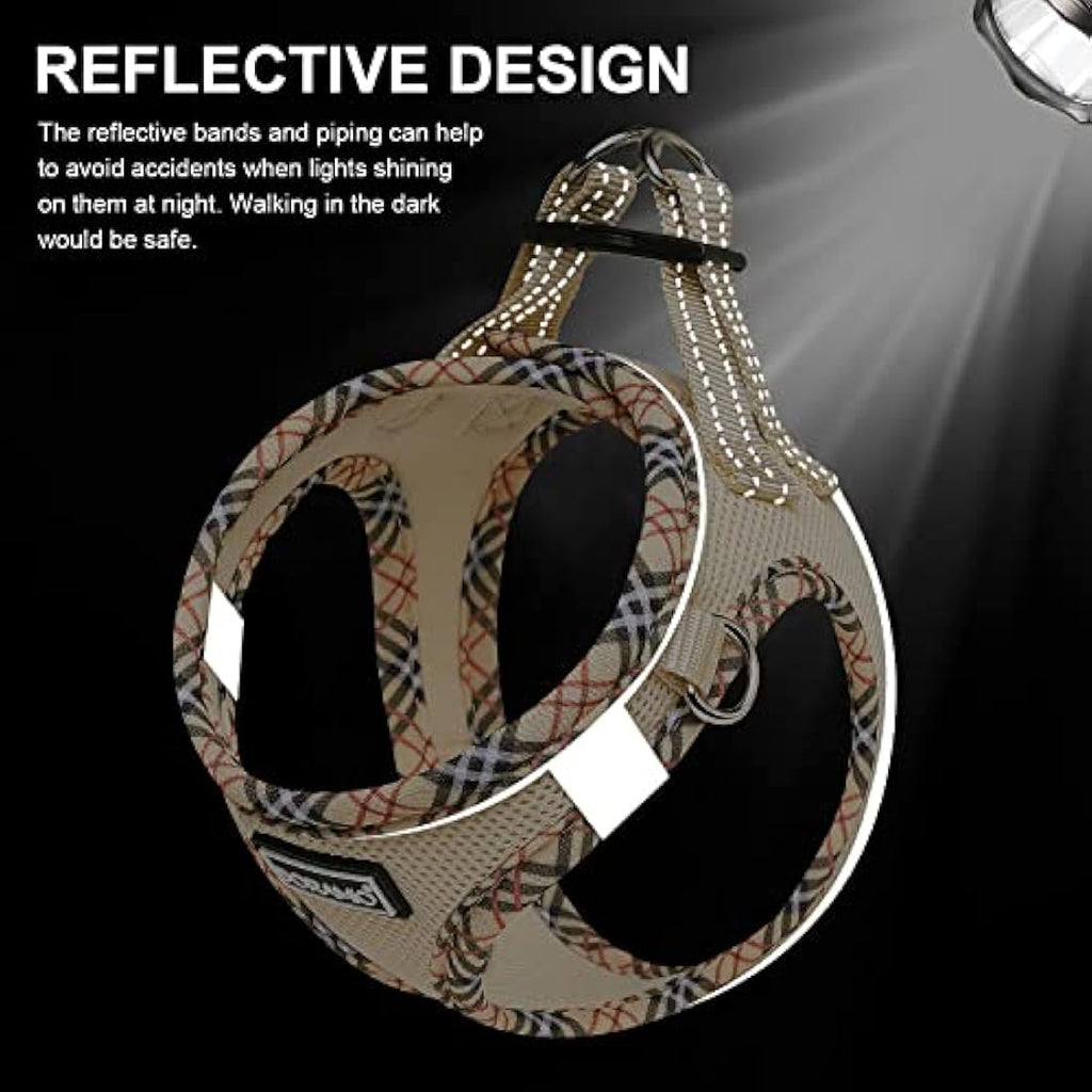 DORAMIO Step-in Dog Harness and Leash Set | Reflective Mesh Vest – Beige