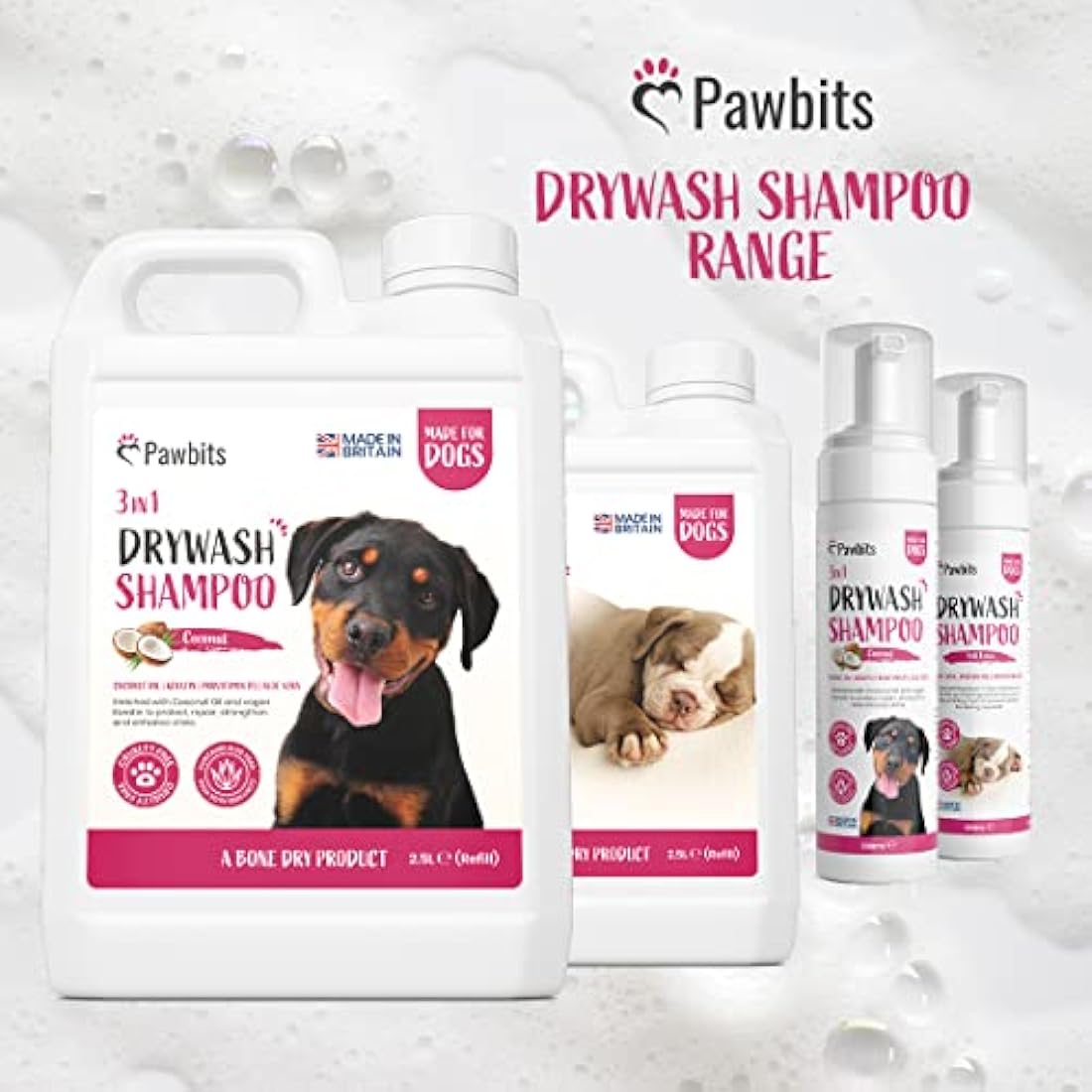 Pawbits Drywash Dog Shampoo – 3-in-1 Waterless Coconut Foam (2.5L)