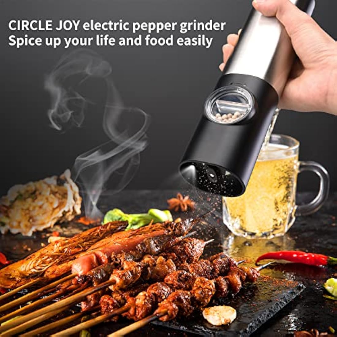CIRCLE JOY Electric Pepper Grinder Set – USB Rechargeable Stainless Steel
