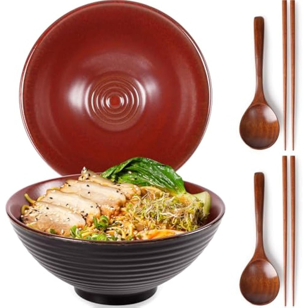 NUTRIUPS Ceramic Ramen Bowl Set of 2 – 1200ml Japanese Noodle Bowls