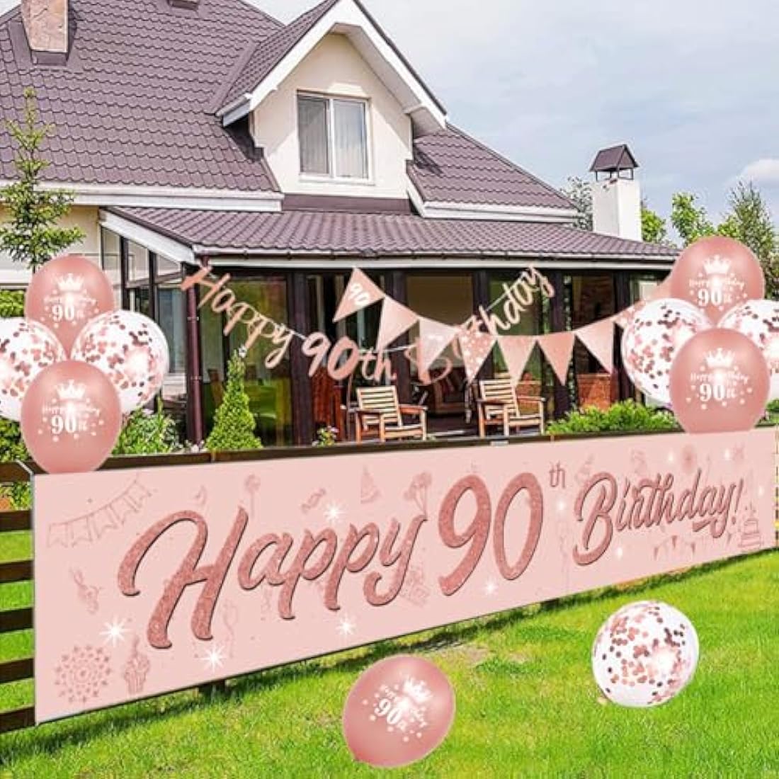 DEARLIVES 90th Birthday Decorations – 14pc Rose Gold Party Supplies Kit