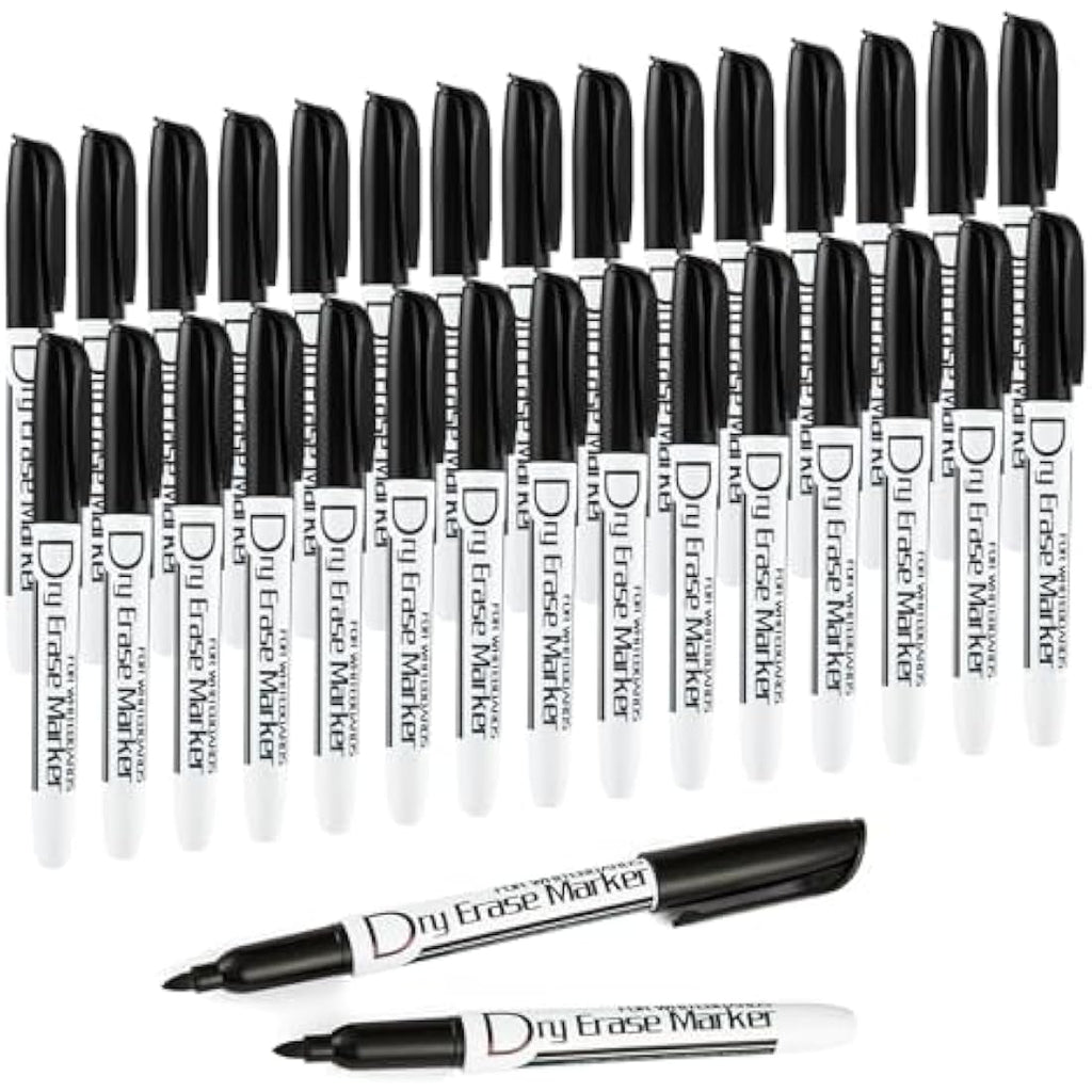 Volcanics Dry Erase Markers – 30 Pack Black Fine Tip Low Odour Pens