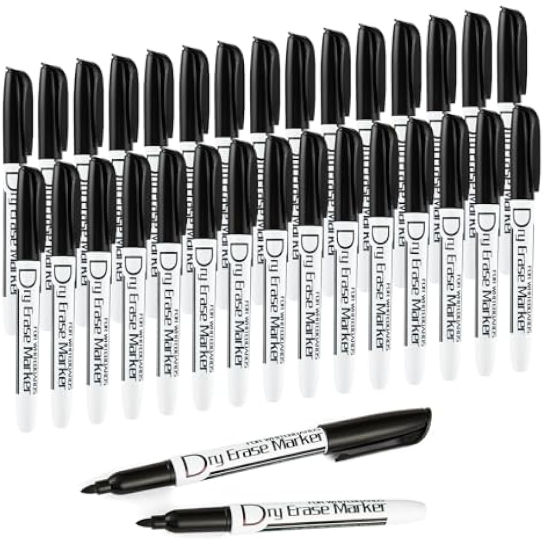 Volcanics Dry Erase Markers – 30 Pack Black Fine Tip Low Odour Pens