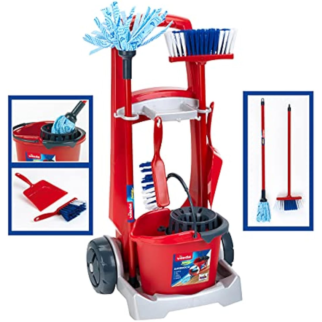 Theo Klein Vileda Broom Trolley & Upright Vacuum Cleaner Toy Set
