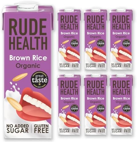 Rude Health Organic Brown Rice Milk – Unsweetened & Dairy Free (6 x 1L)