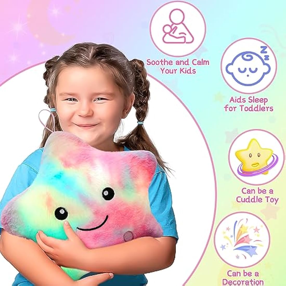 Jolof Store Light Up Star Sensory Toy | Autism Sleep Aid Plush Pillow