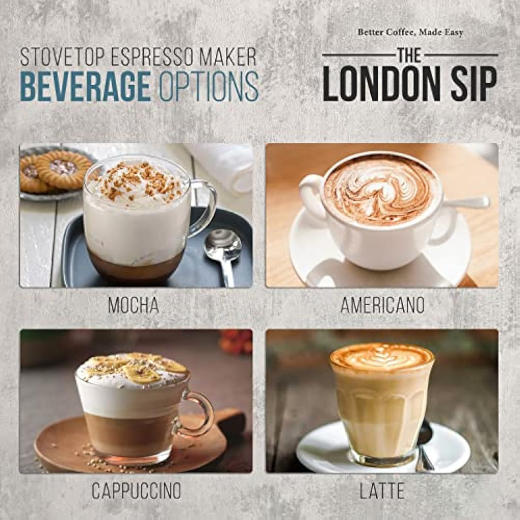 The London Sip Stainless Steel Induction Moka Pot - 3 Cup Espresso Maker