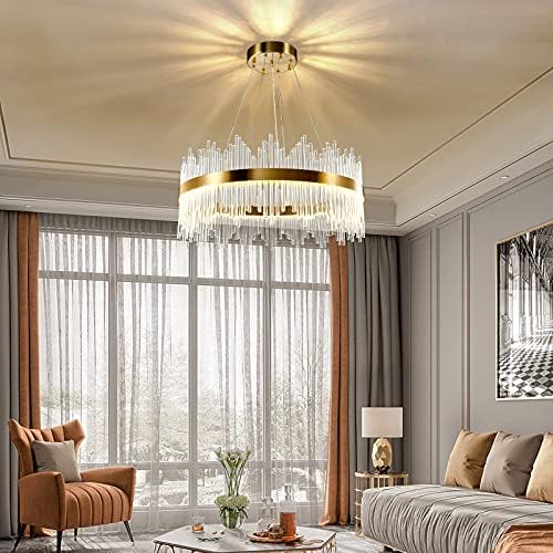 AOOCHOK Modern Gold Crystal Chandelier | 60cm Dimmable LED Pendant Light
