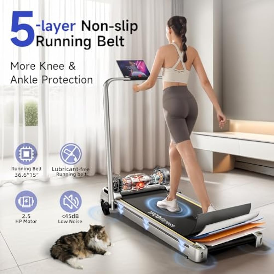 YPOO 3-in-1 Walking Pad with Incline | Foldable Under Desk Treadmill