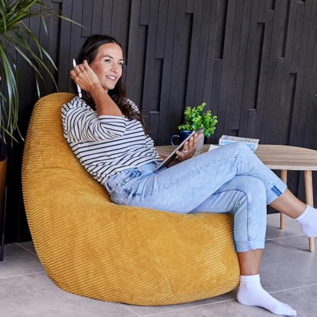 Icon Dalton Cord Recliner Bean Bag Chair - Ochre Yellow Corduroy