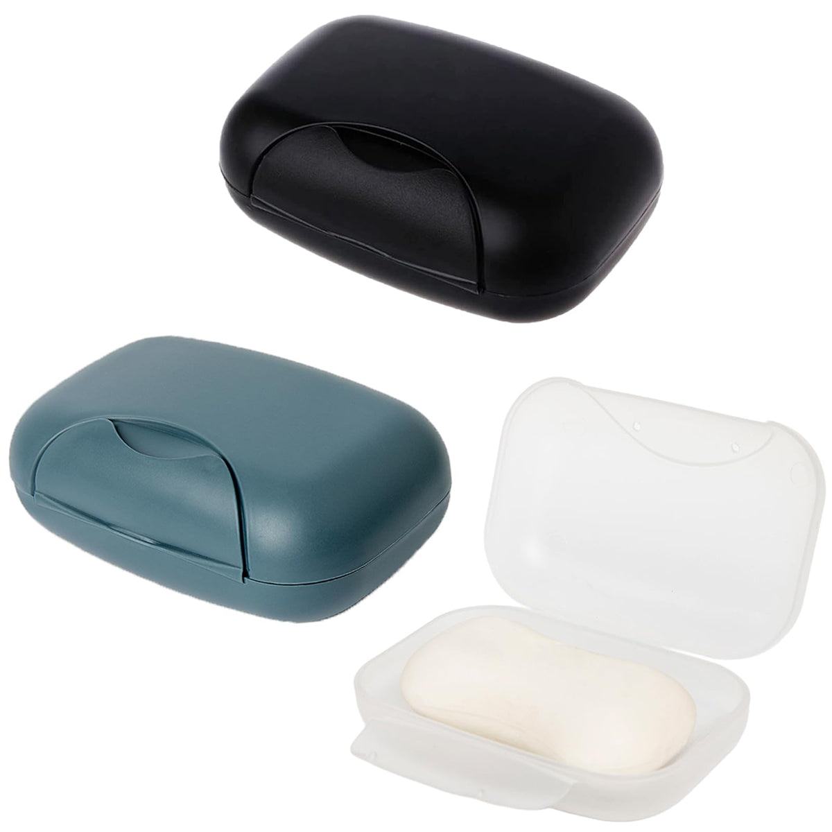 3-in-1 Soap Case - Waterproof & Leakproof Soap Bar Holder with Lid - Portable for Shower & Travel Black, White, Navy Blue