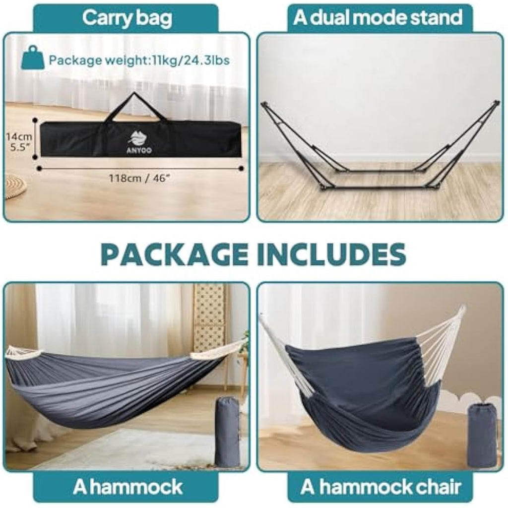 Anyoo Portable Hammock and Hanging Chair Set with Foldable Stand