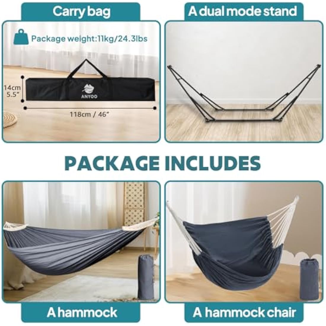 Anyoo Portable Hammock and Hanging Chair Set with Foldable Stand