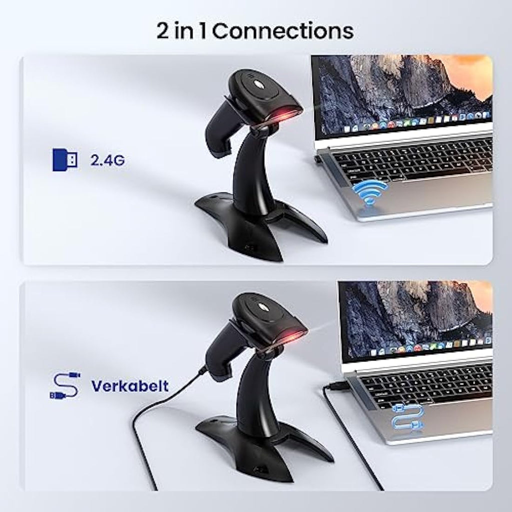 Eyoyo 2D Wireless Barcode Scanner with Stand | 2500mAh Handheld QR Reader