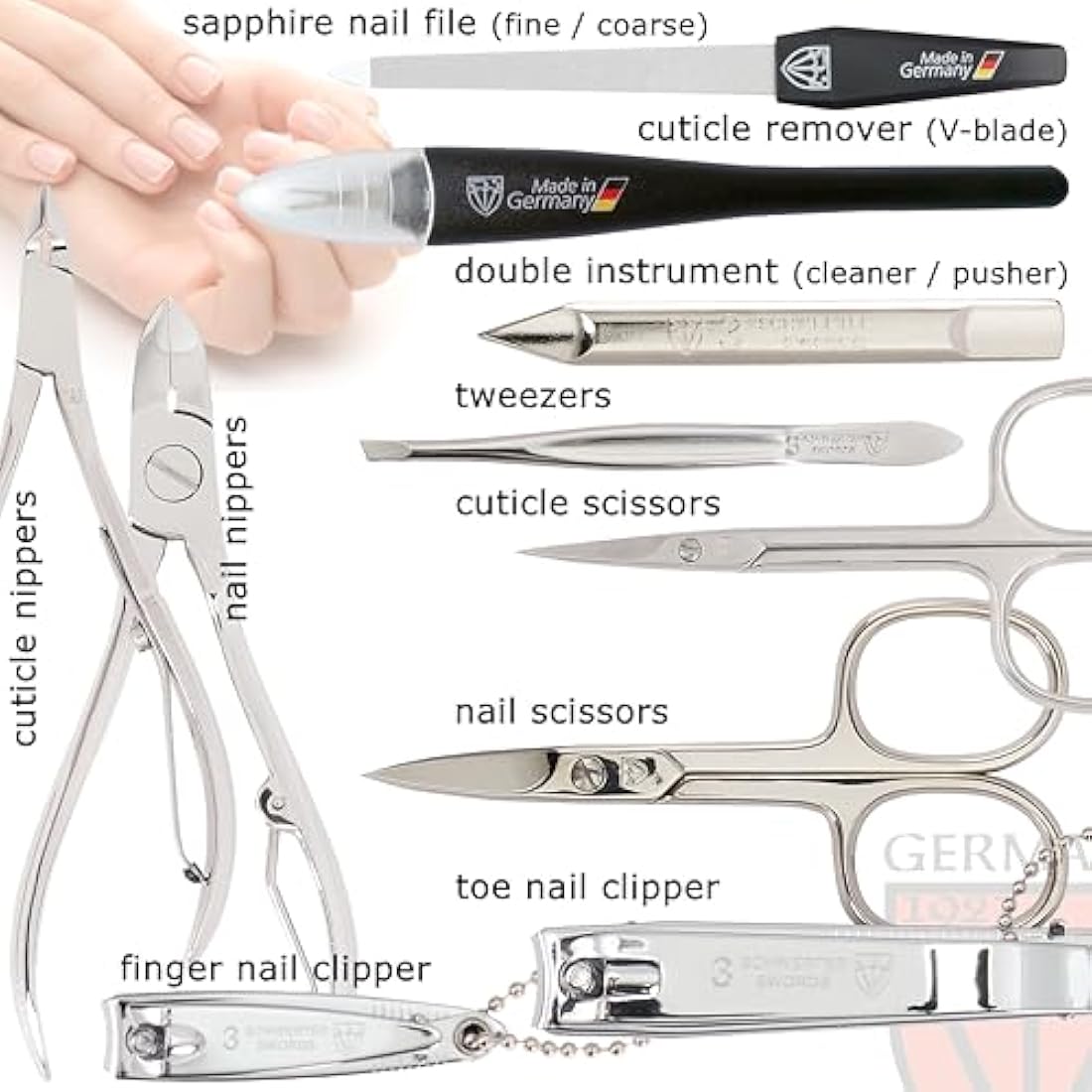 3 Swords Germany 10-Piece Manicure Pedicure Kit | Black Leather Case
