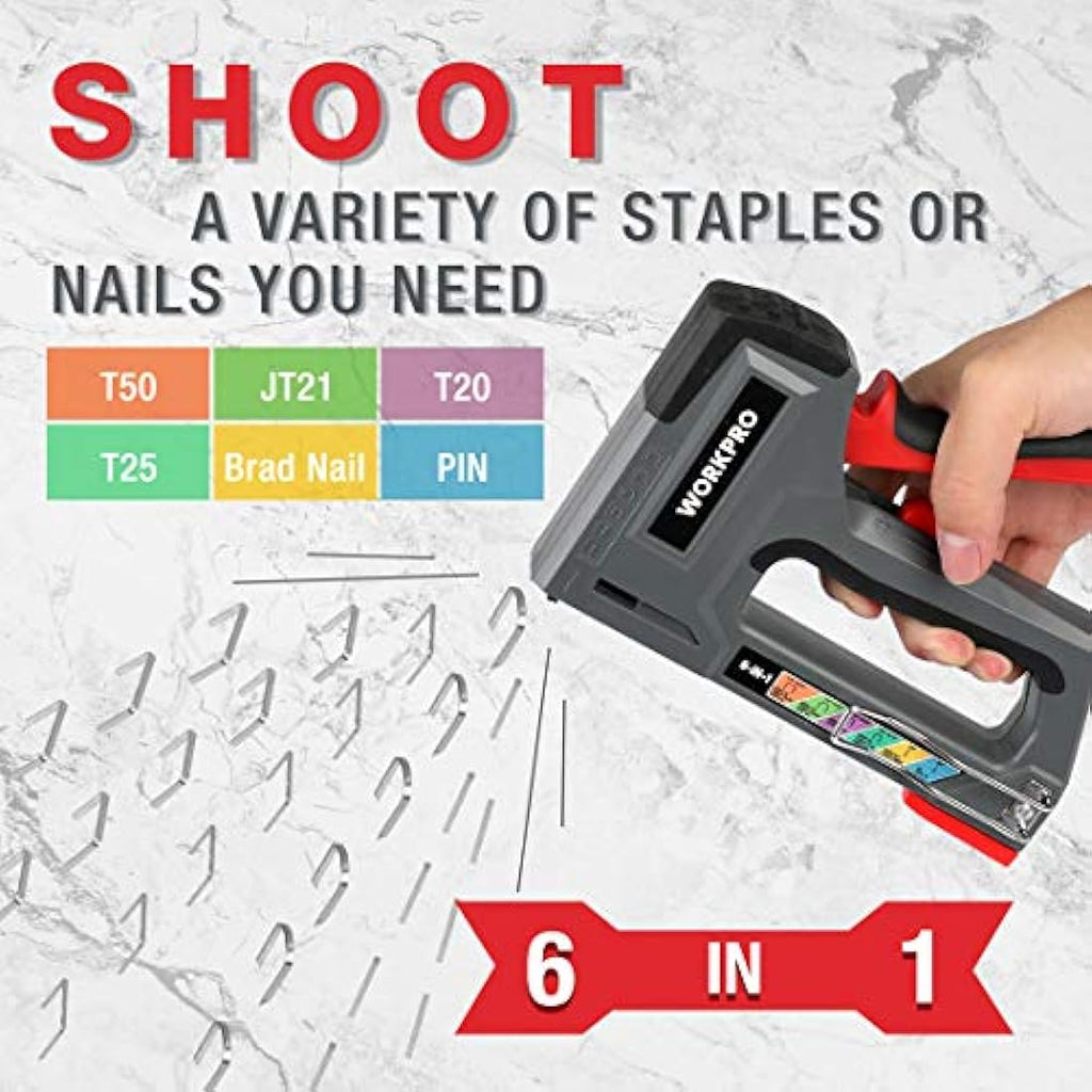 WORKPRO 6-in-1 Manual Wall Stapler with 4000 Staples for Upholstery