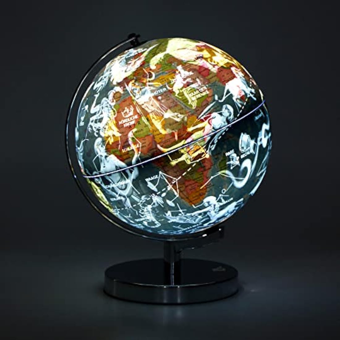 23cm Illuminated LED World Globe – Constellation Map