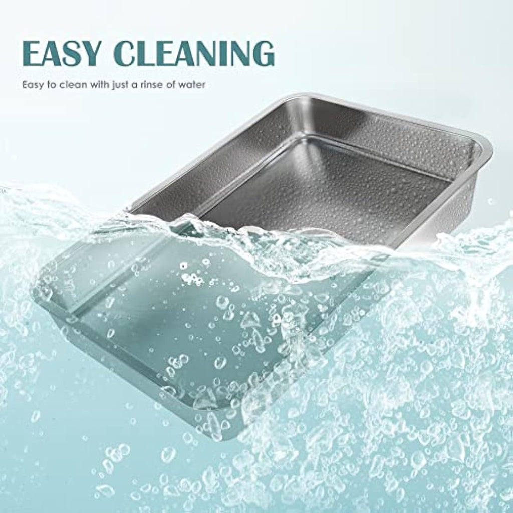 IKITCHEN Stainless Steel Cat Litter Box – Low Entry Metal Pan for Kittens