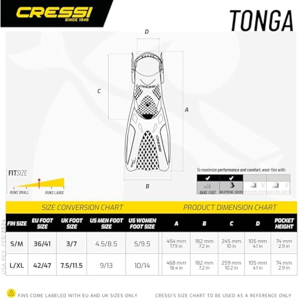 Cressi Tonga Snorkel Set – Full Face Baron Mask and Adjustable Fins