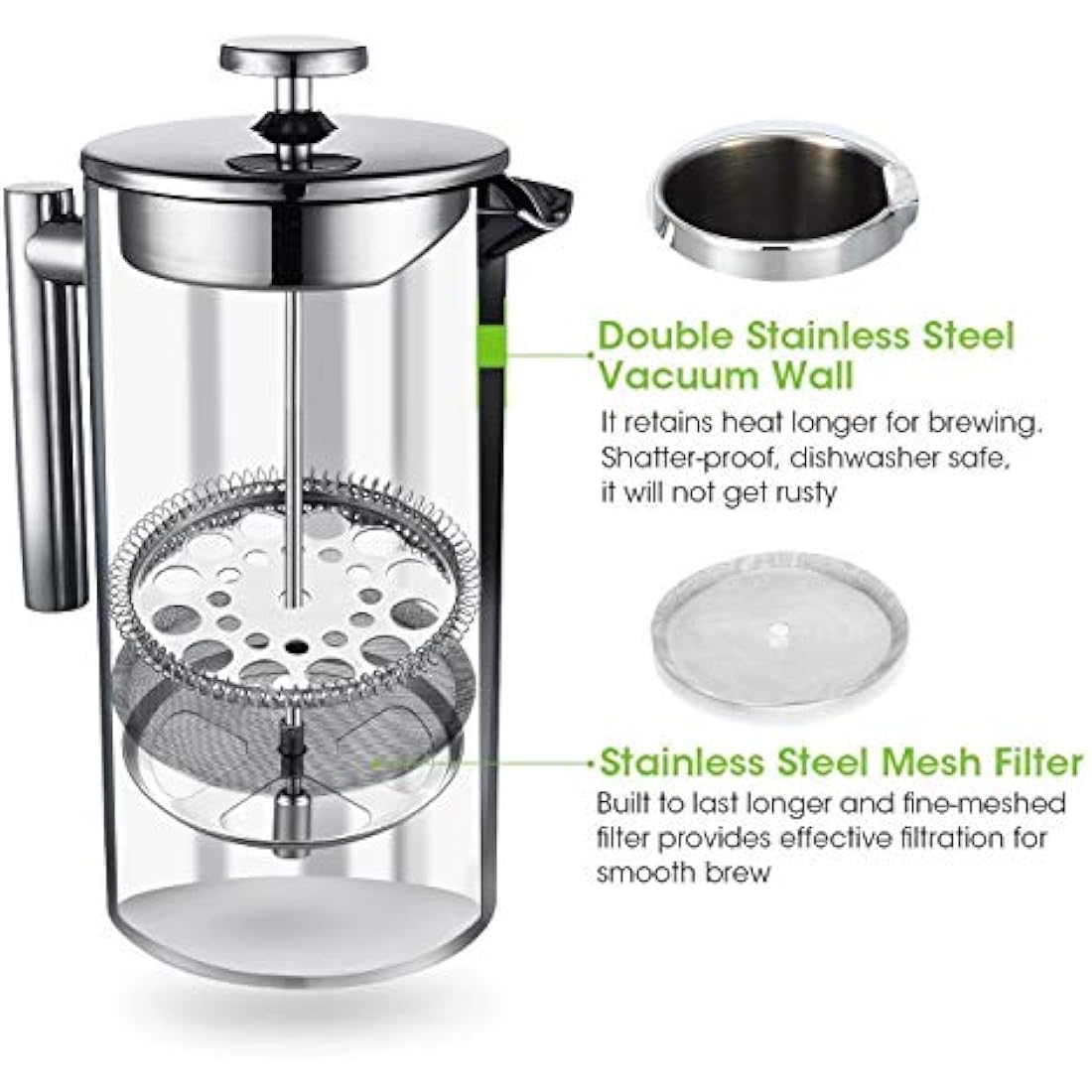 MaxMiuly French Press 1.5L | Insulated Double Wall Stainless Steel